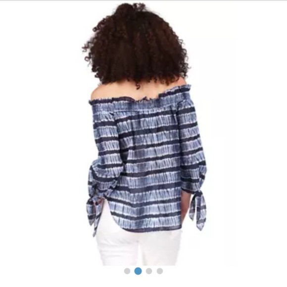 Michael Kors Women's Ruffled Off the Shoulder LS Tie Dye Top in Chambray NWT - M - Picture 3 of 10